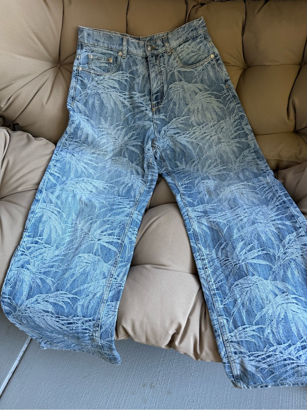 Palm Angels Light Blue embroidered palms Wide-Leg Jeans
